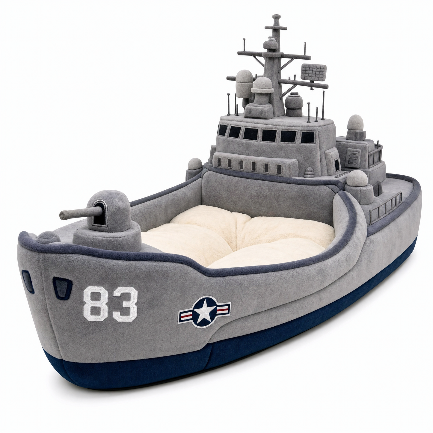 RUFF RIDES DESTROYER Navy warship shaped plush dog bed